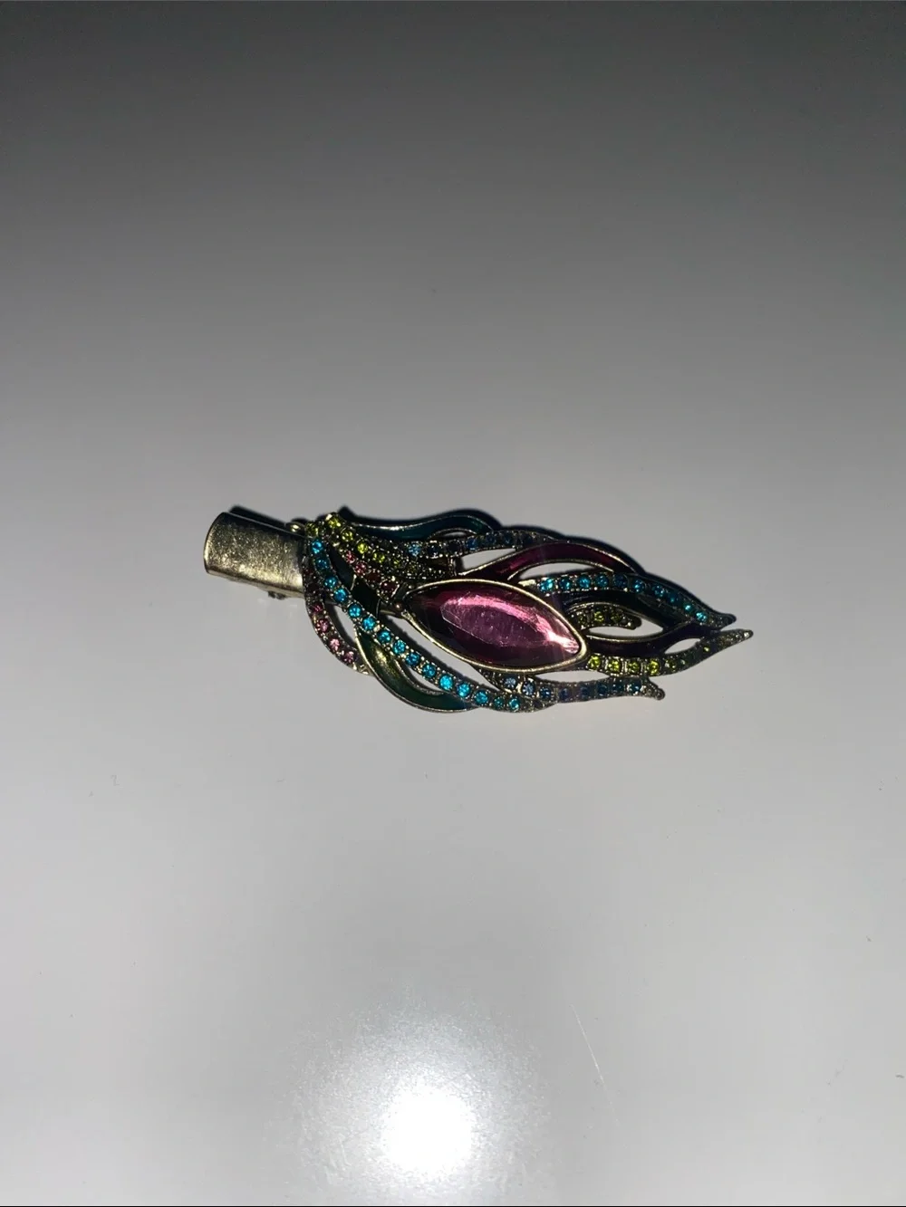 Multicolor Crystal Peacock Feather Hair Clip